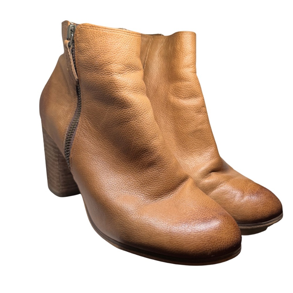BP Tan Leather Ankle Booties – Size 9.5, 3.25” Block Heel
